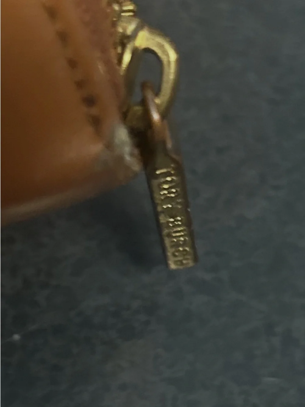 Tory Burch Cognac Leather Wristlet with Gold Logo